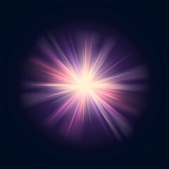 Obraz premium Bright sunburst lens flare in purple and yellow