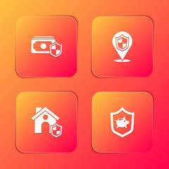Set Money with shield, Location, House and Piggy bank icon. Vector