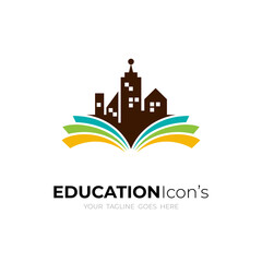 Obraz premium Abstract university logo with building and book symbols