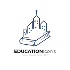 Abstract university logo with line building and book symbols