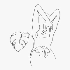 Aesthetic woman's body line art minimal grayscale drawings