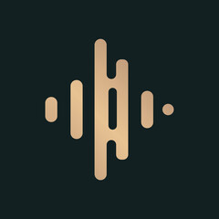 Audio wave icon flat design in black and gold