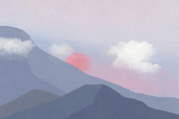 Landscape background of mountains with sunset illustration