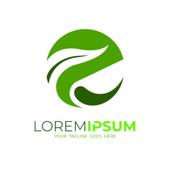 E logo and leaf design with simple icon, green leaf logos