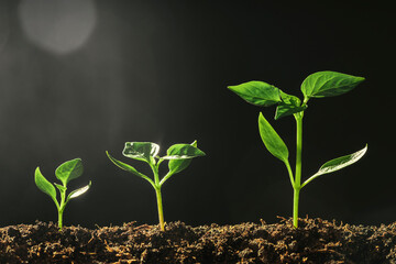 Green seedling growing on the ground in the rain