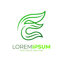 Fototapeta premium Letter E logo with line design nature, E logo and leaf icons