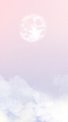 Aesthetic sky background with moon and clouds in pink