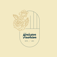 Abstract Flowers Women Vector Signs or Logo Templates. Retro Floral Illustration with Classy Typography. Feminine Logo. Modern Logo Template for florist, photographer, fashion blogger, design studio.