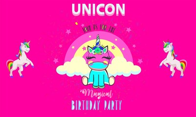 Fototapeta na wymiar Birthday party invitation with baby unicon