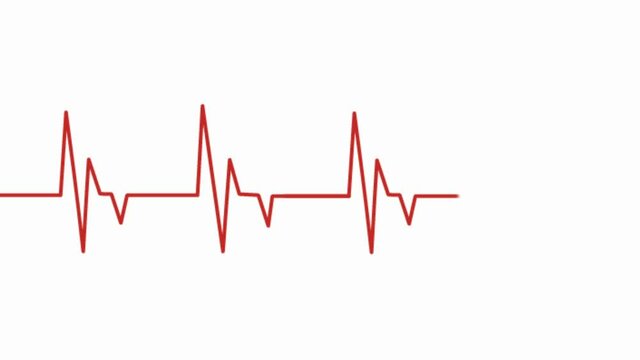 Heart rate monitoring, animated cardiogram.Animated video red scale of the cardiogram of the heart, shows an even rhythm.ECG monitoring.