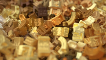 Golden sign NFT token close up view, conceptual business illustration