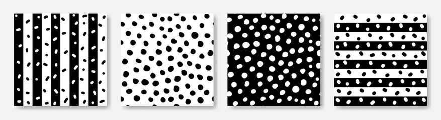 Set of abstract patterns. Black and white dots, lines, spots. Print for your products, clothing, textiles, wrapping paper. Vector illustration