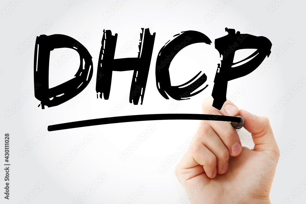 Aufkleber dhcp - dynamic host configuration protocol acronym with marker, technology concept background