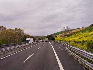 view from the car on the road with cars