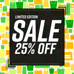 Sale 25% off, poster design template, discount banner, vector illustration 