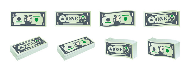Fototapeta premium Money icons. Dollar banknotes. One dollar bills. Dollars banknotes set. Vector illustration