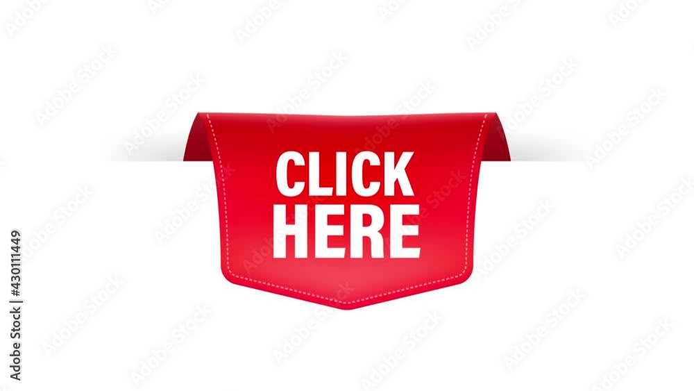 Aufkleber icon with click here red ribbon on white background for web marketing design. flat deign. motion gra