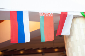 Fototapeta na wymiar Russian, Belarusian and Polish flags