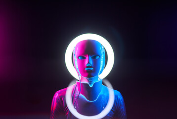 Portrait of futuristic robot. Concept of future technology.