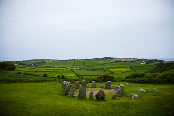 Spring landscape in Drombeg megaliths in Ireland