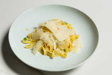 Tagliatelle with cheese basil and sauce