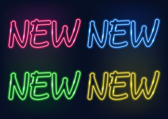 Neon sign. Set of neon lettering in different colors. Glowing lines on a dark background.