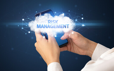 Hand using smartphone with cloud business concept