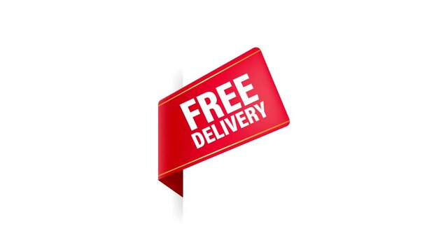 Free delivery red ribbon on white background. Motion graphics.