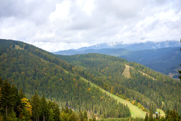 Fototapeta na wymiar mountain landscape with cloud sky Carpathian Ukraine