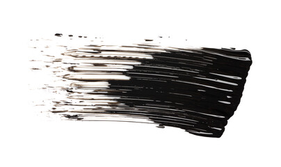 Smudged black mascara isolated on white background. Cosmetic product swatch. Paint brush stroke