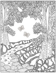 Coloring page. Adult coloring. Nature. Vector illustration.