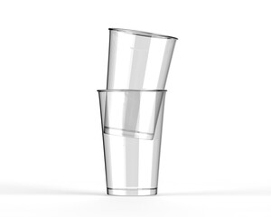 Blank transparent promotional stadium cup for branding, mockup template on isolated white background, 3d illustration