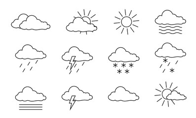 Weather icons set isolated on a white background. Collection of meteorological icons. Sun, clouds, rain, snow. vector illustration.Vector illustration.