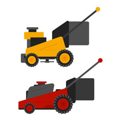 Lawn mower vector cartoon set isolated on a white background.