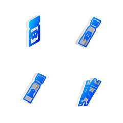 Set Isometric line Bus ticket, , Museum and icon. Vector