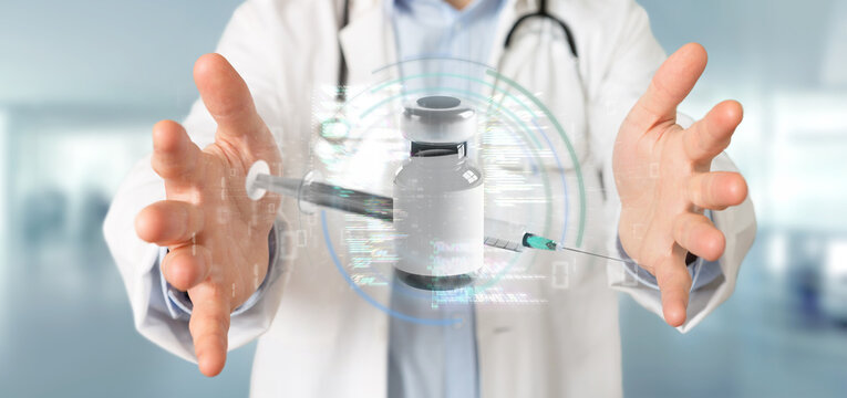Doctor touching a vaccine concept - 3d rendering
