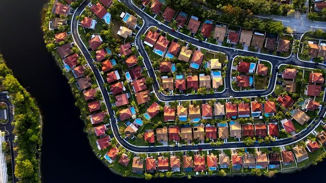 Beautiful aerial view of the luxurious suburbs in Florida, Fort Lauderdale
