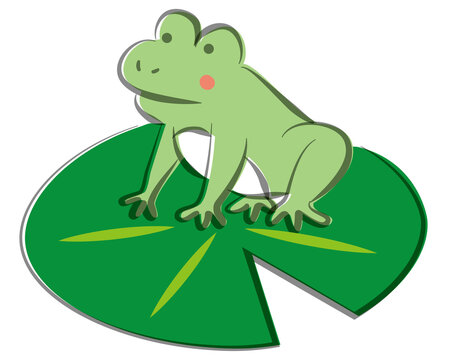 recommend clip art: 手描き水彩風の蓮の葉の上に乗ったカエルのイラスト/白背景	