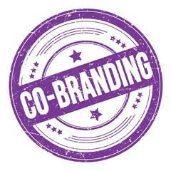 CO-BRANDING text on violet indigo round grungy stamp.