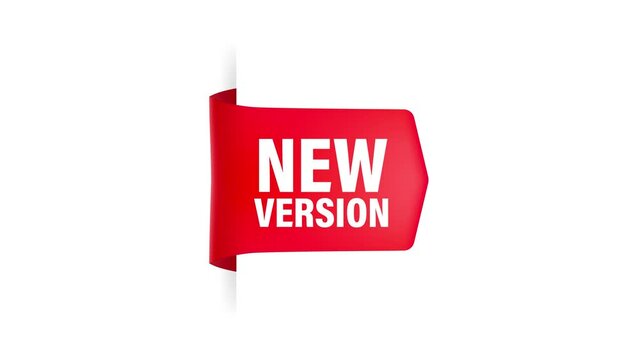 New version red label on white background. Red banner. Motion graphics.