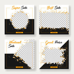 Set of sale banner template design. Social Media Posts for Digital Marketing. Borders and splashes elements. Stock vector illustration.
