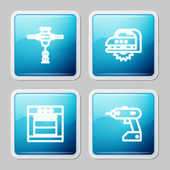 Set line Construction jackhammer, Electric circular saw, Oven and cordless screwdriver icon. Vector