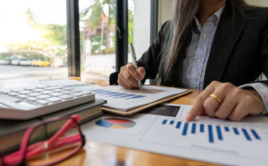 accountant or banker calculating or checking balance. Bookkeeper or financial inspector making financial report. Home finances, investment, economy, saving money or insurance concept