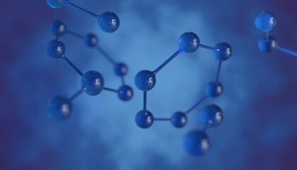 Science background with blue molecules. 3D render / rendering.