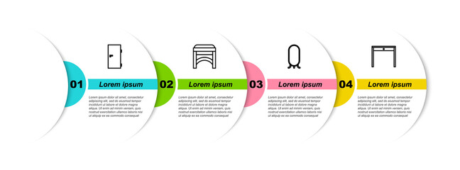 Set line Closed door, Chair, Big full length mirror and Wooden table. Business infographic template. Vector