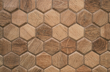 Brown wood texture background. Solid wood with a hexagonal pattern.