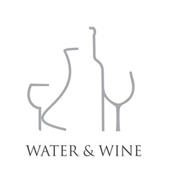 Vector abstract logo bottles and glasses of water and wine