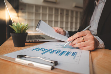 bookkeeper or financial inspector hands making report, calculating or checking balance. Home finances, investment, economy, saving money or insurance concept