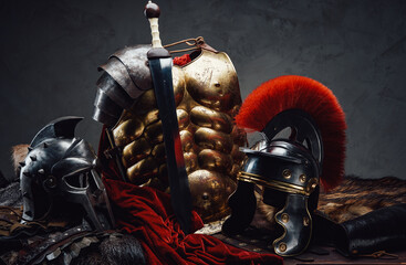 Suit of armor of roman legionary and gladiato - obrazy, fototapety, plakaty