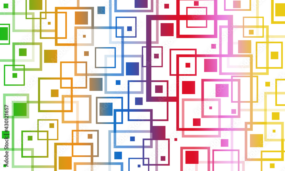 Poster jointed square frames of colorful gradient colors on a black background